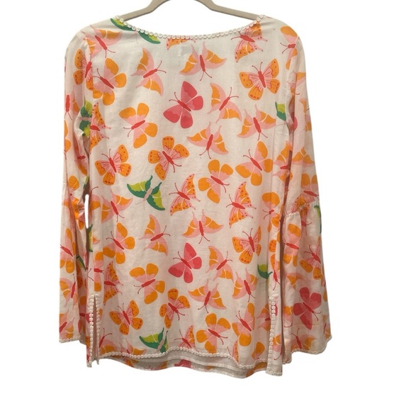 Lilly Pulitzer Women's Butterfly Blouse Flare Sleeves Crochet Trim Fairy Sz S - Picture 2 of 12
